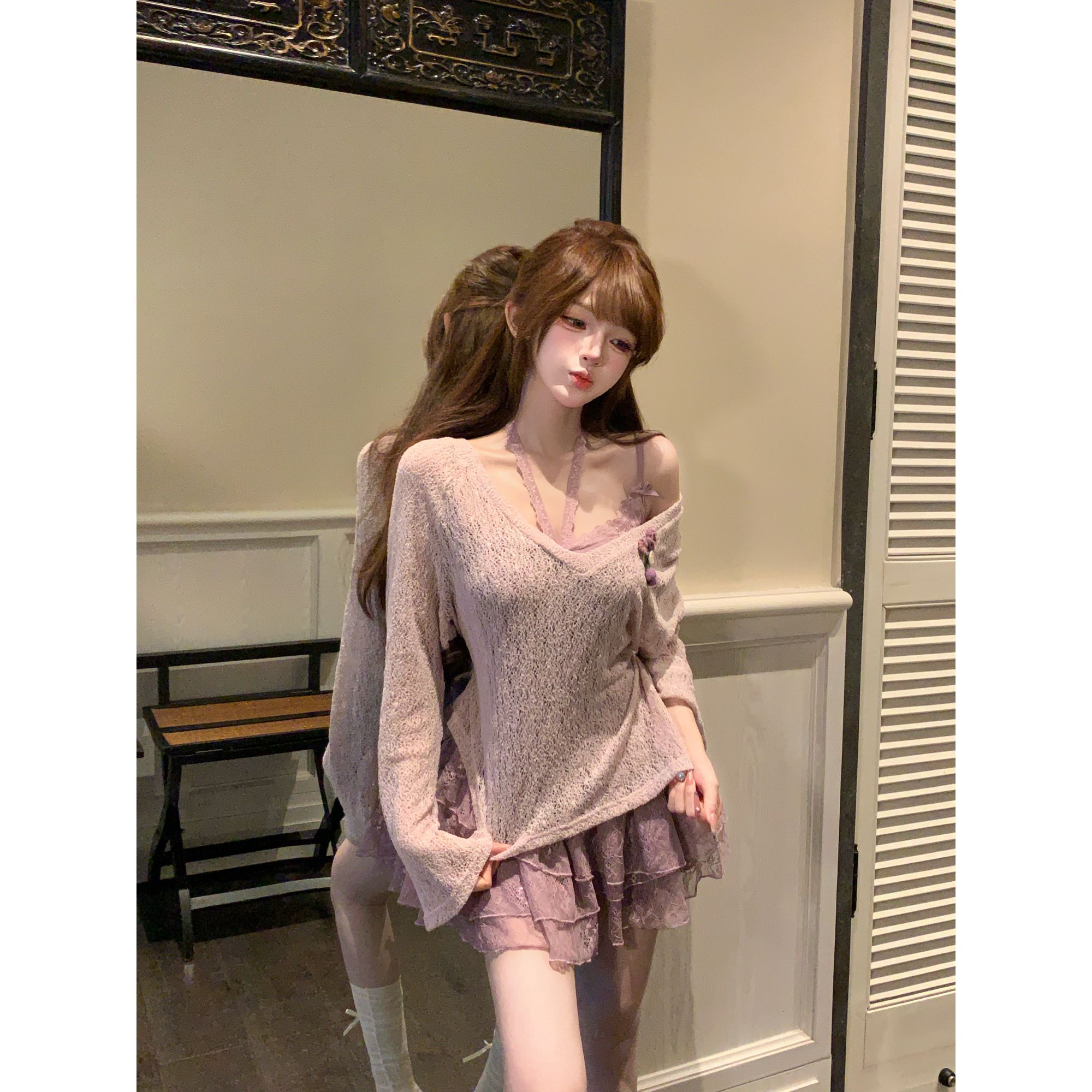 乌梅紫酱 早秋纯欲风小众设计罩衫连衣裙R2335-1L