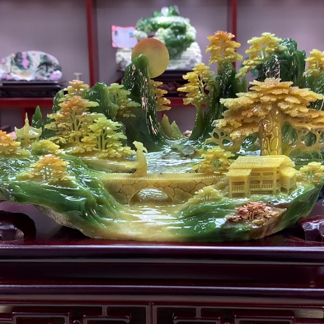 8943家居装饰摆件玉石雕刻电视柜玄关新中式创意书房山水花鸟白菜
