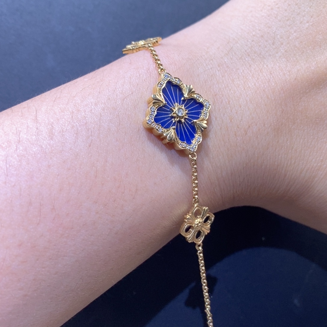 18K金镶嵌手链钻石k黄蓝珐琅手链