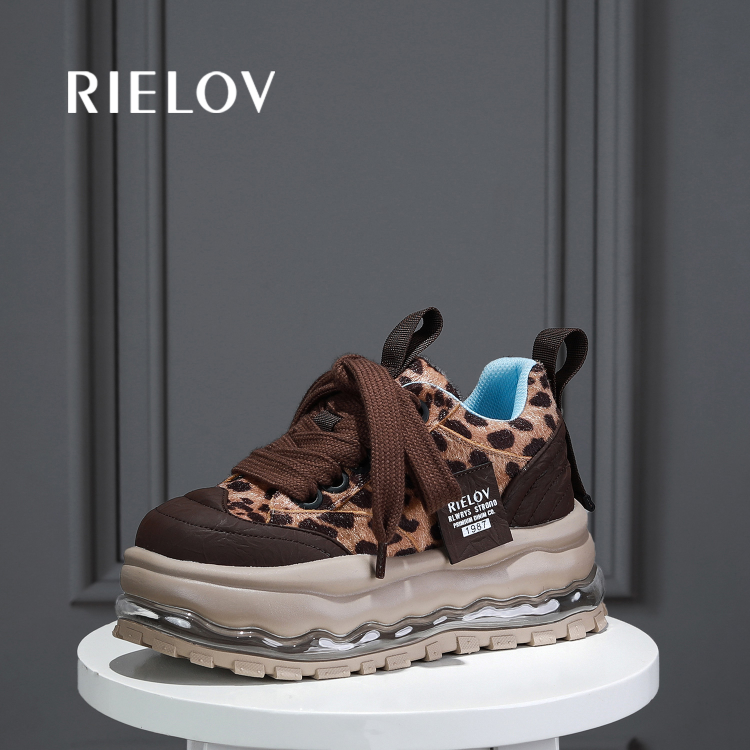 RIELOV【苏清气垫小野猫】增高7cm系带时尚潮流百搭女士休闲鞋25239