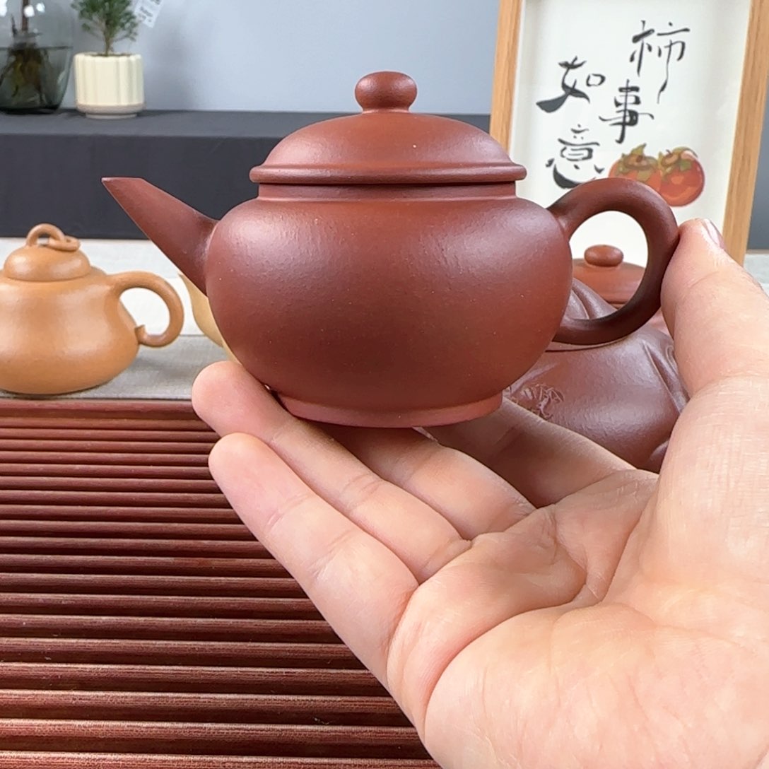 紫砂茶壶水平红皮龙半手105ml