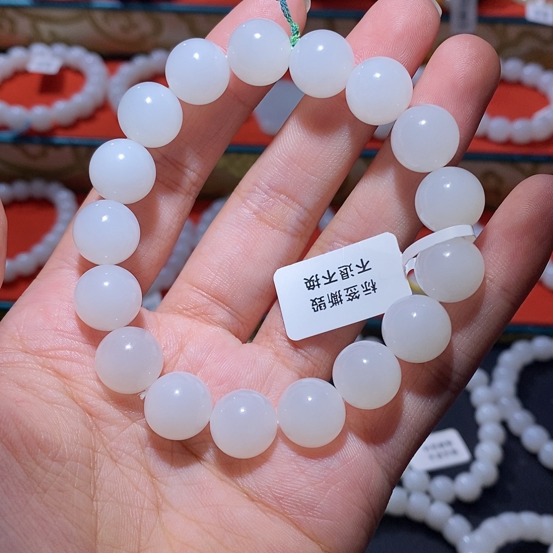 和田玉未镶嵌手串卡12圆珠