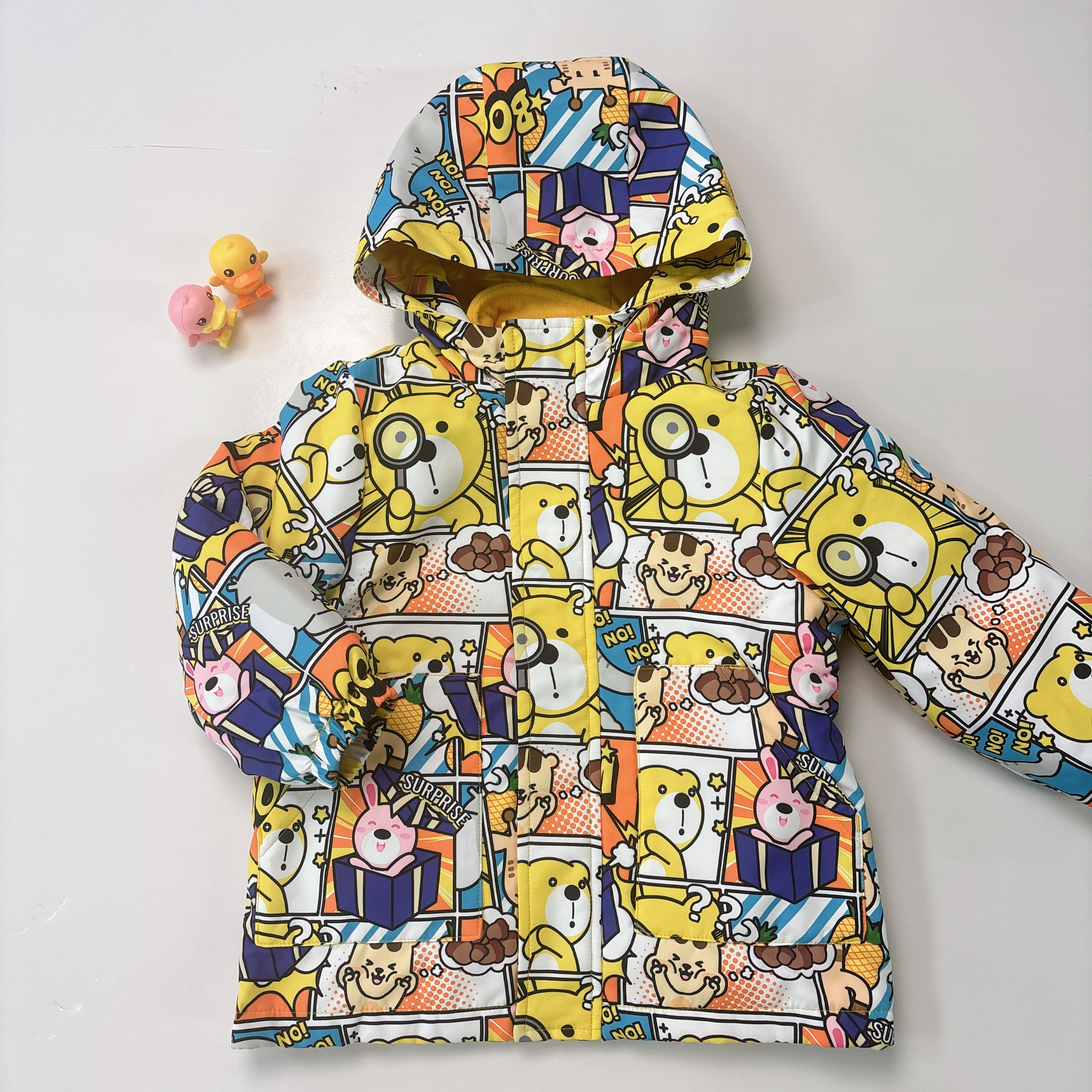 卜吉熊满印二合一男童女童时尚可爱卡通加厚中长款保暖外套(009)