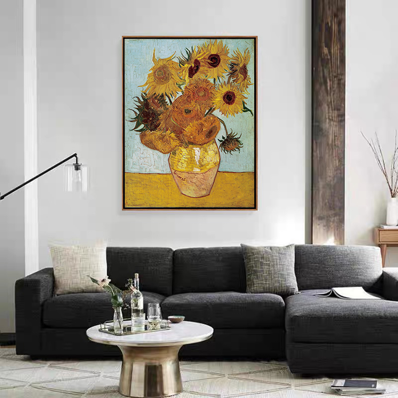 M13梵高《向日葵》版画 现代客厅餐厅玄关装饰挂画 实木画框精裱