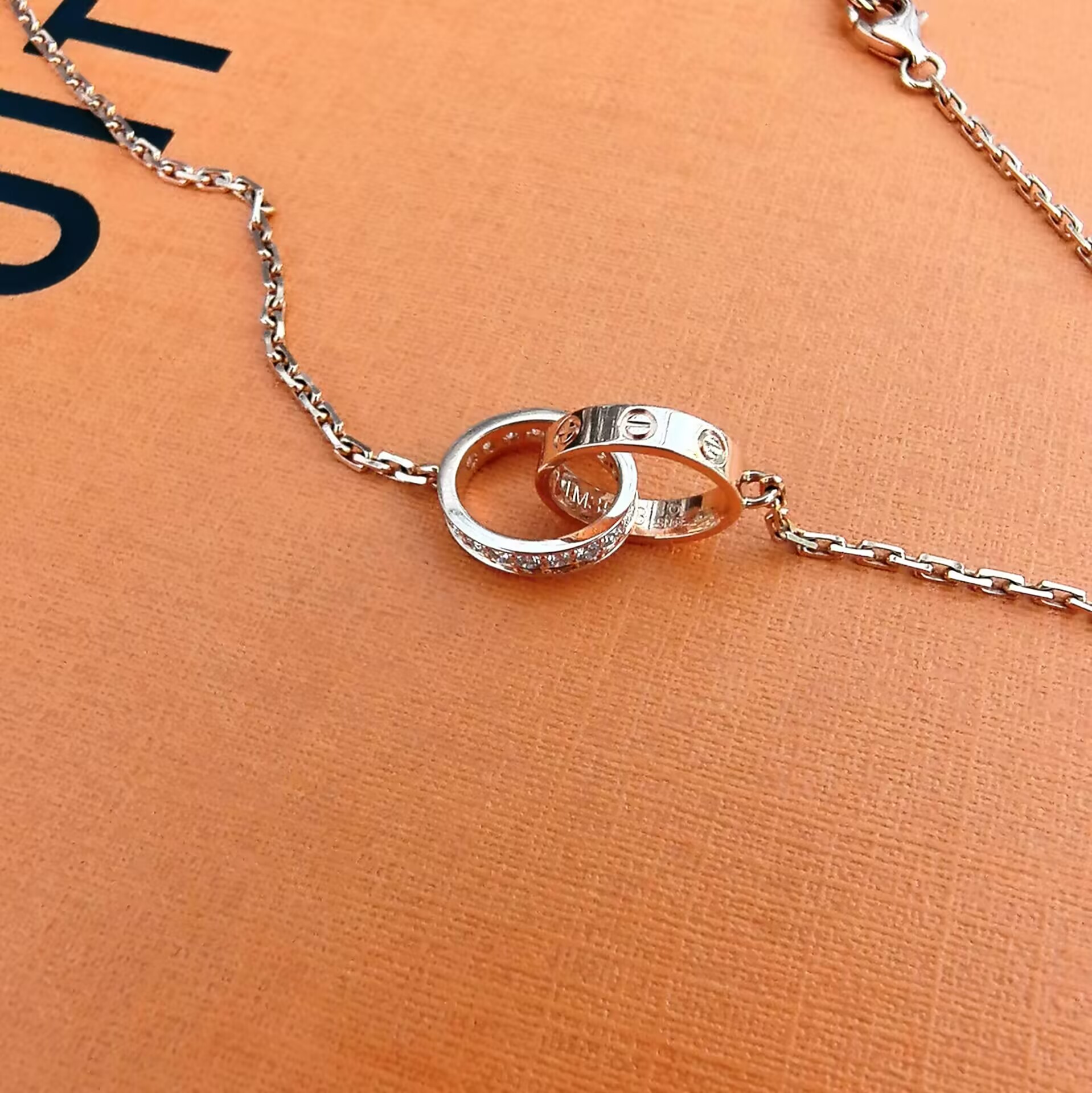 99新 Cartier/卡地亚 双环钻链/K玫/#45cm  DX