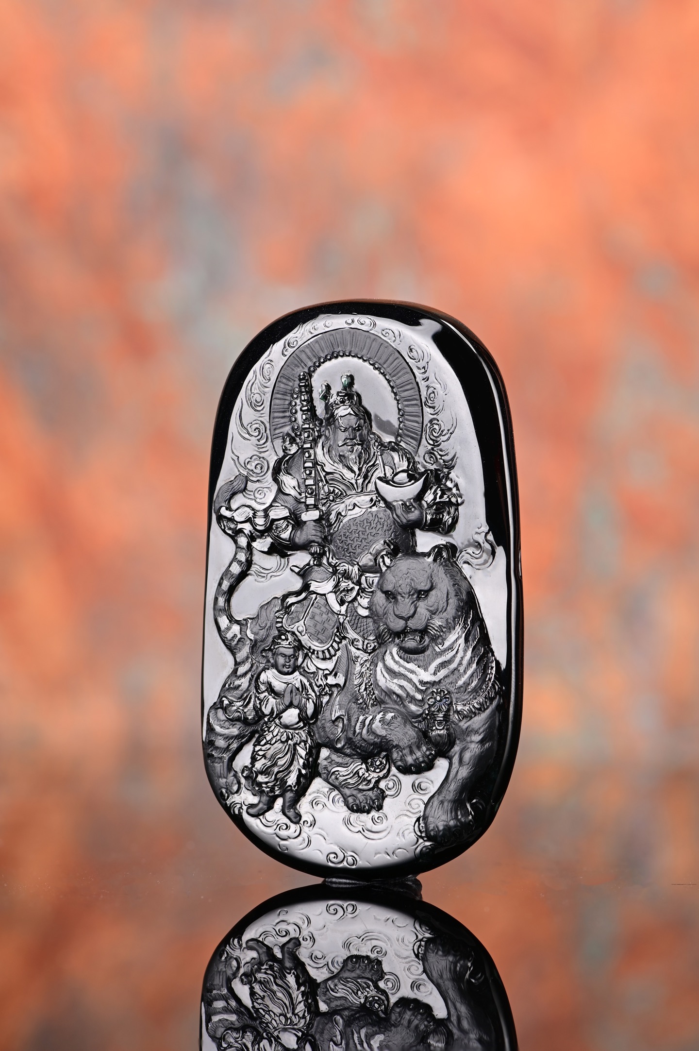 墨翠赵公明，荣获金奖，黑度，透光，油性俱佳，荣获工美精品展金奖