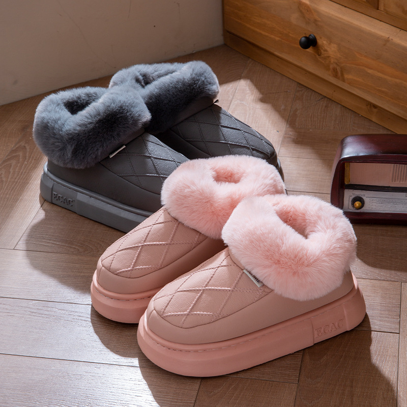 新款秋冬季防水棉拖鞋女室内居家防滑保暖厚底外穿加绒加厚棉鞋男