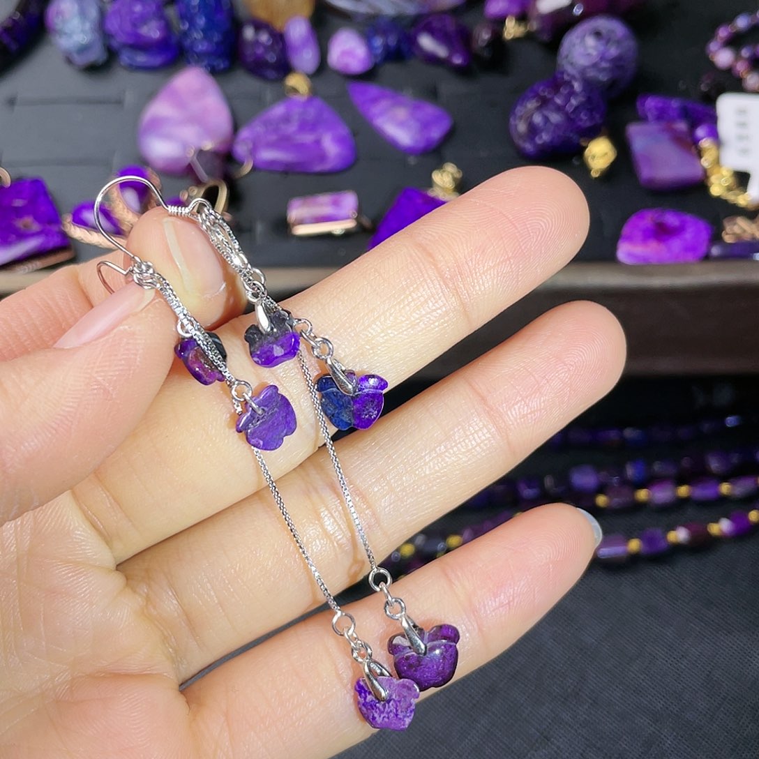 苏纪石（舒俱来）耳环银S925镶嵌