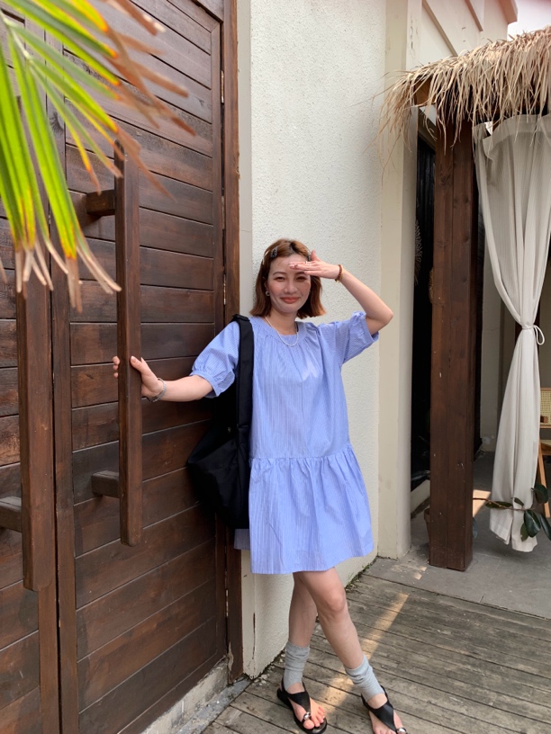 中袖连衣裙韩系重工女小个子慵懒风减龄气质绝美中长款裙子#1543