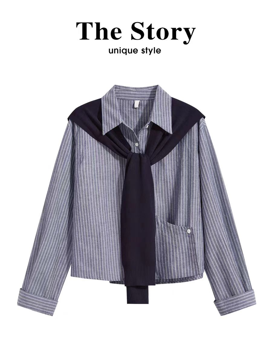 晴晴家721-730 长袖衬衫女2025早秋新款设计感宽松气质带披肩衬衣