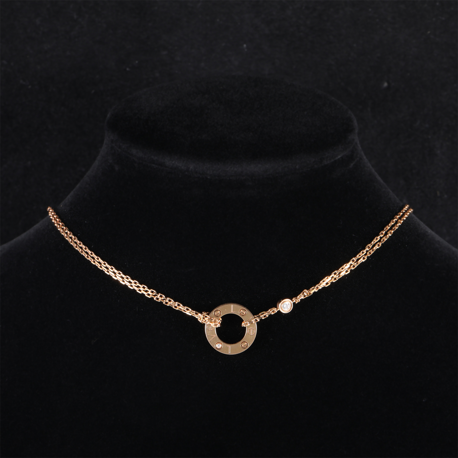 99新 Cartier/卡地亚 小花佳珊639296 LOVE 小饼 2钻项链 玫瑰金