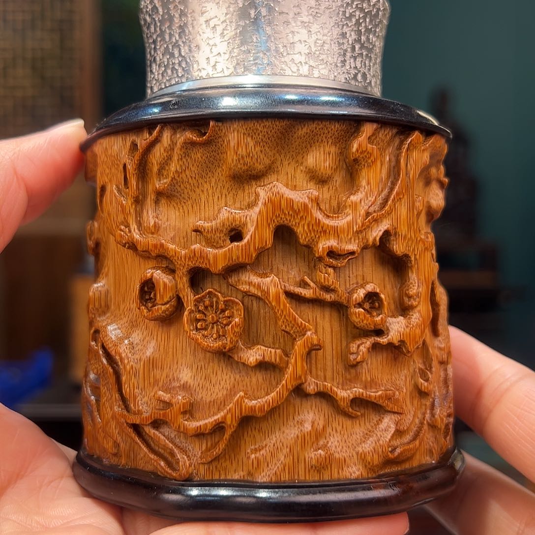 竹竹雕茶叶罐梅花