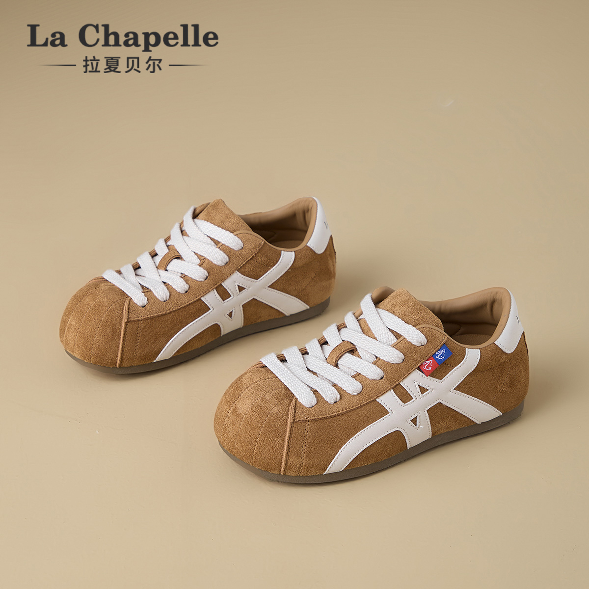 拉夏贝尔德训鞋女2025年早秋穿搭ins潮流软底复古防滑可爱大头鞋