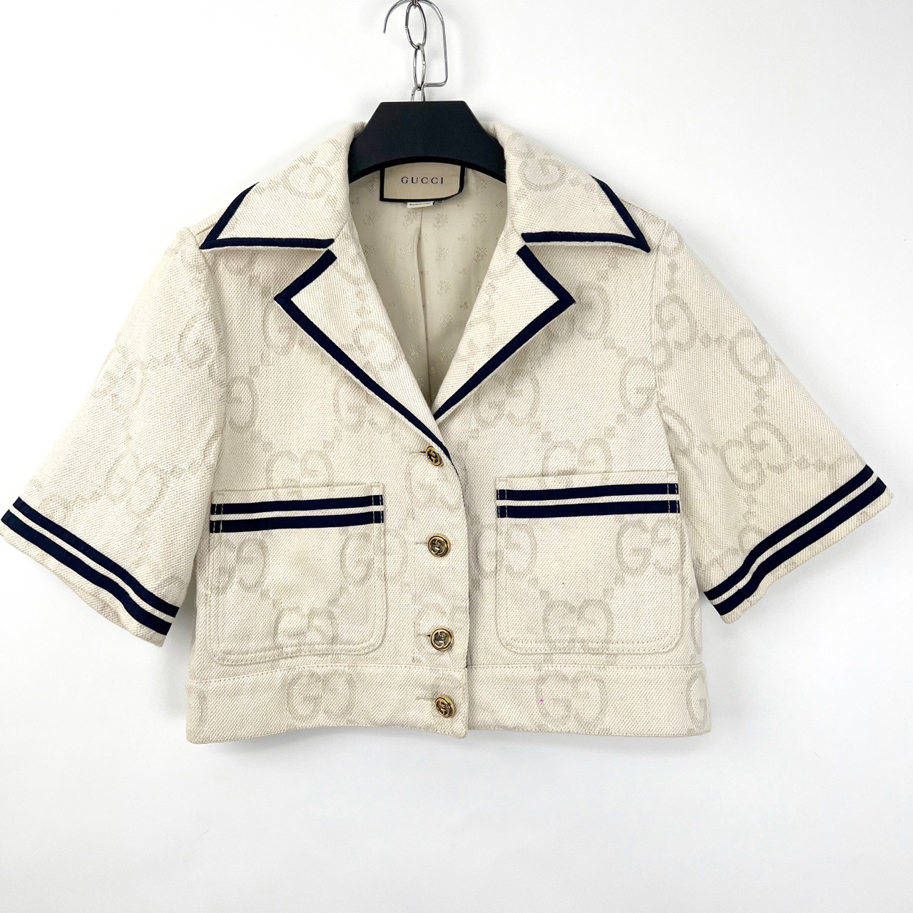 95新 GUCCI/古驰 40码/双G暗纹logo短袖上衣/女款/编码06325