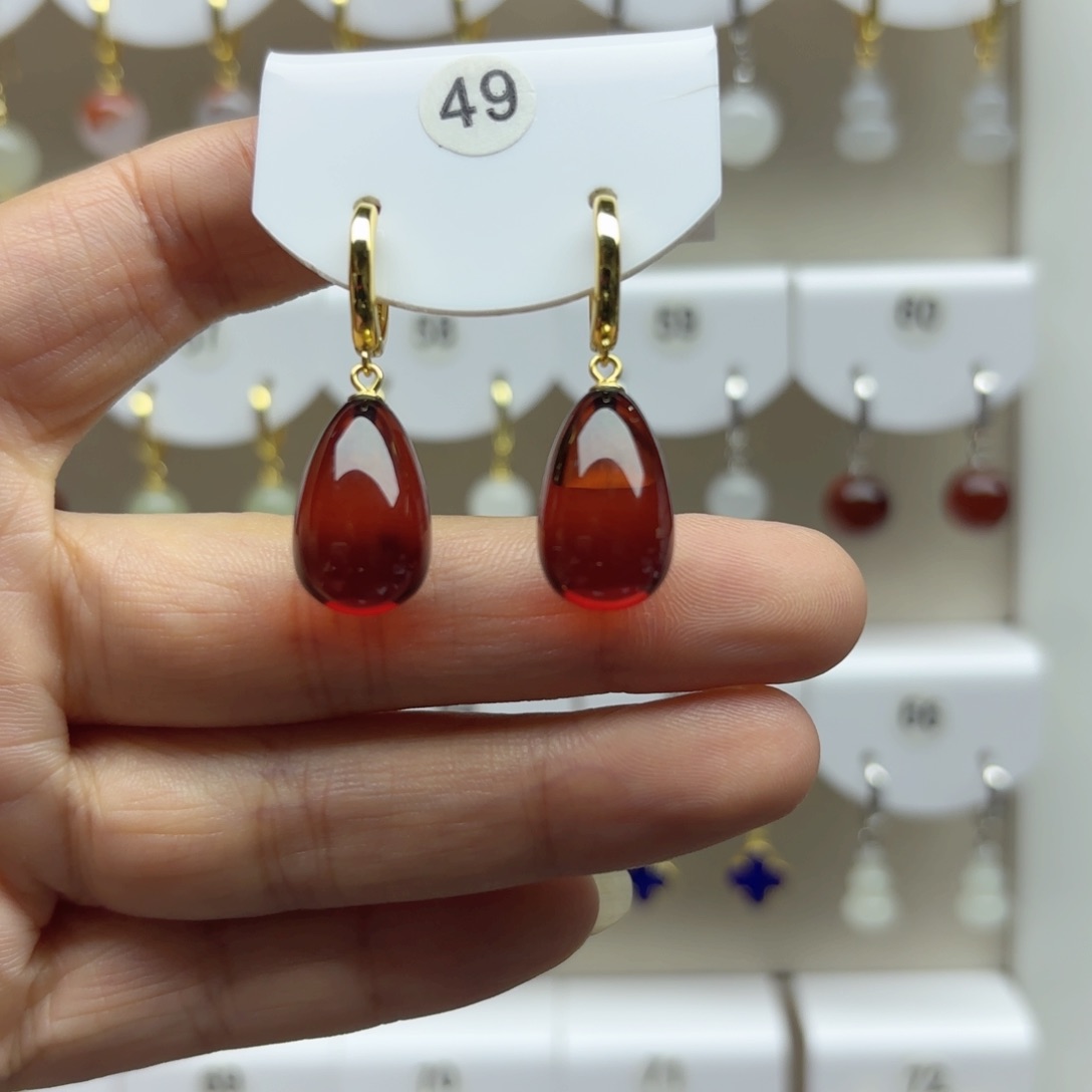 银S925镶嵌血珀耳饰血珀