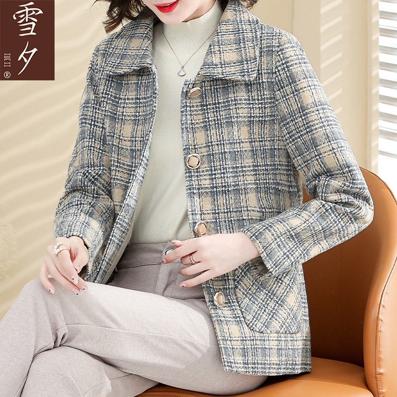 妈妈装秋装小香风洋气外套40-50岁中老年女装气质格子上衣服夹克