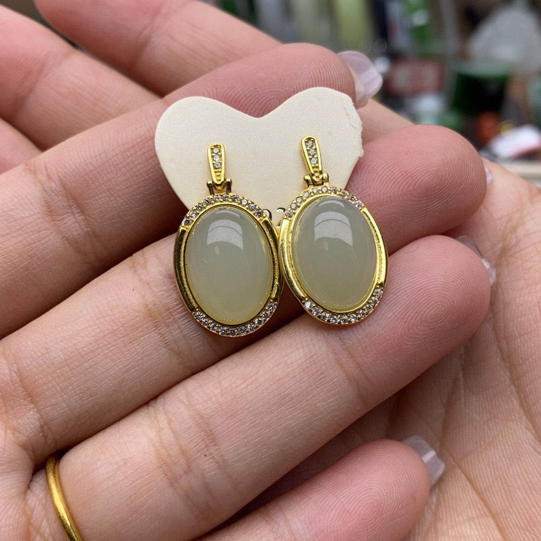 银S925镶嵌和田玉耳饰