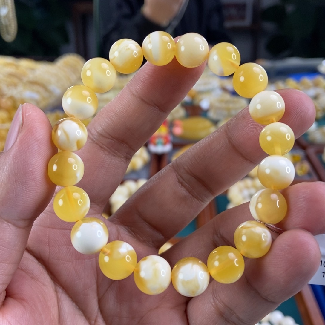 琥珀珠宝奇石未镶嵌10金瓷白手串12.35