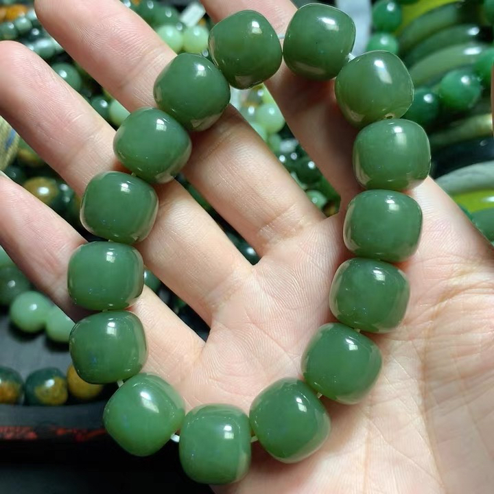 东北和田玉河磨玉卡16老型珠手串手链无黑点细料颗颗精选带皮