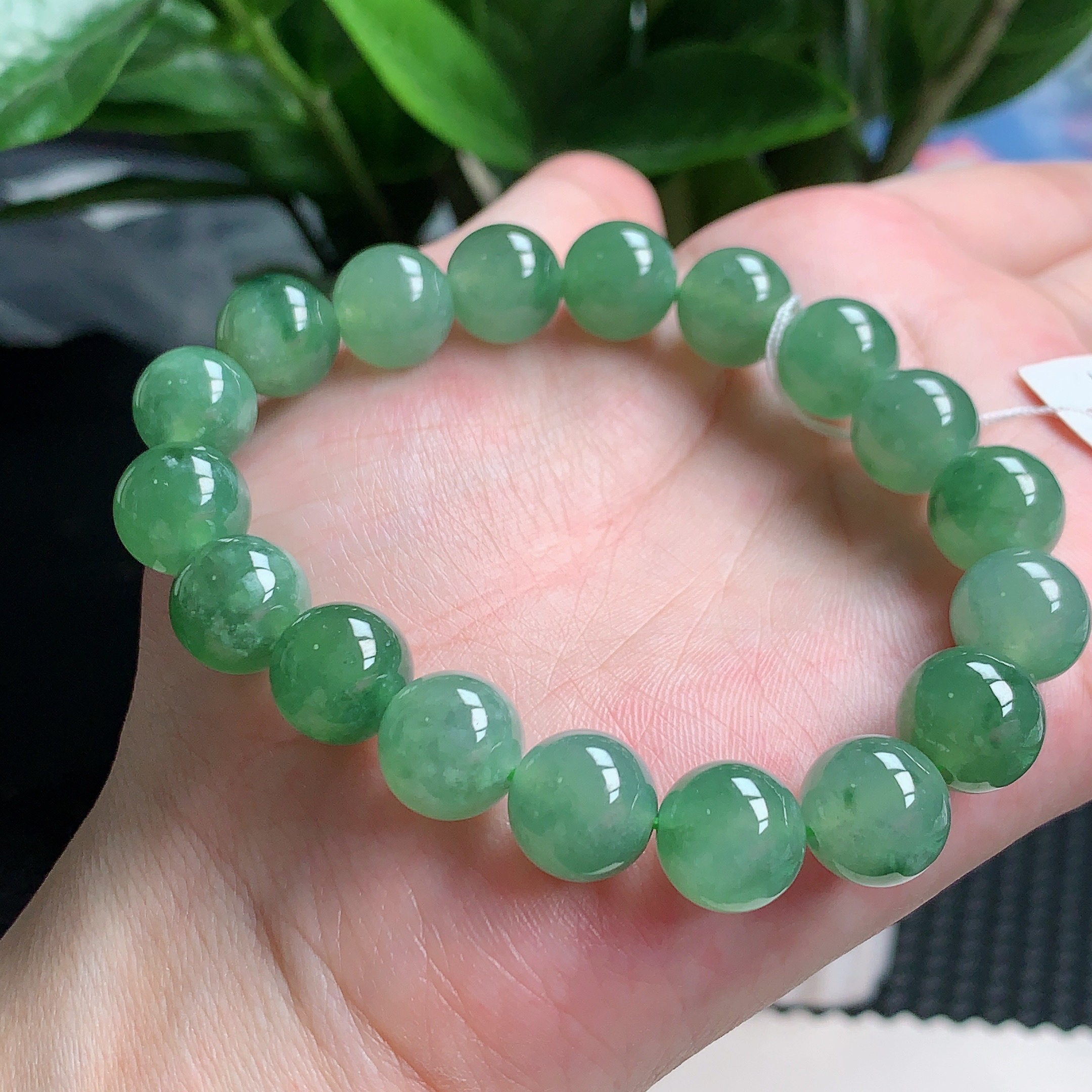 天然A货翡翠，冰润晴水飘绿珠子手链11mm0417时尚百搭精美小清新