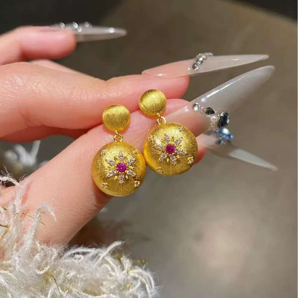 铜合金锆石耳饰 璀璨姐妹拉丝星星百搭高级感轻奢耳饰KL005