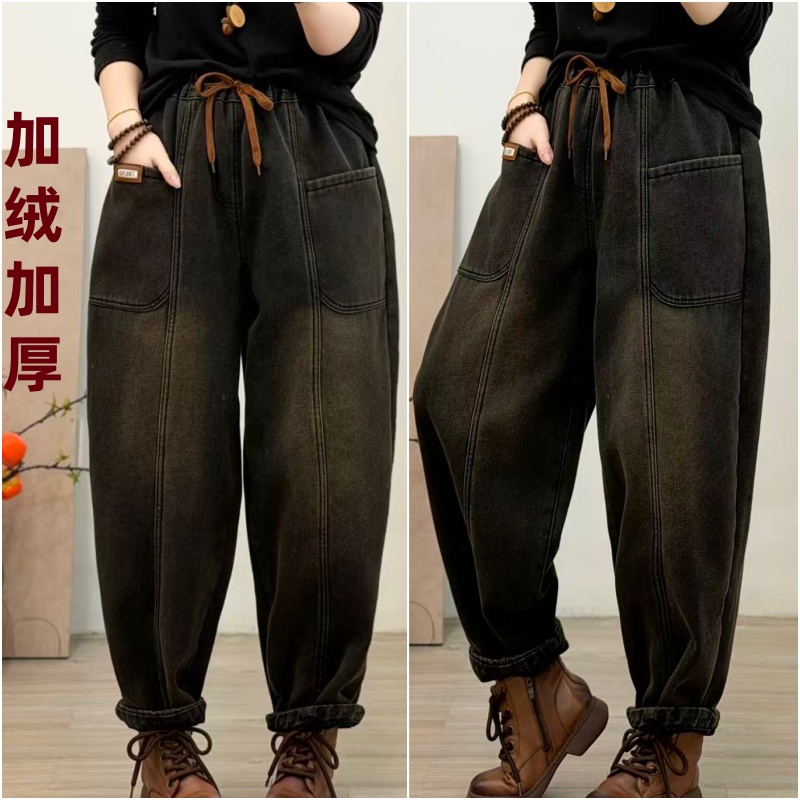 冬季新款哈伦裤牛仔加绒裤女冬装长裤百搭加厚1294