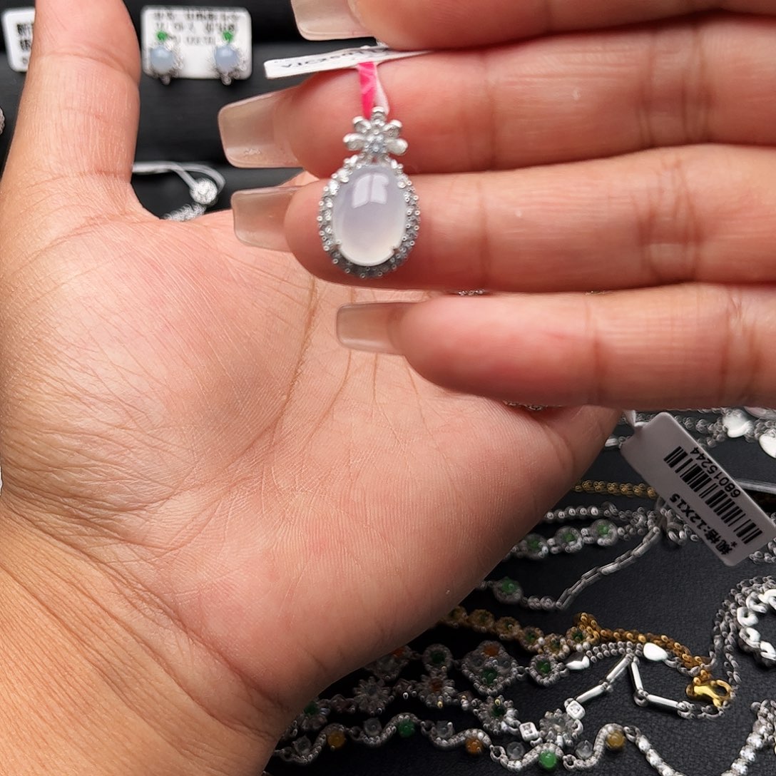 翡翠戒指银S925镶嵌缅甸天然A货翡翠吊坠