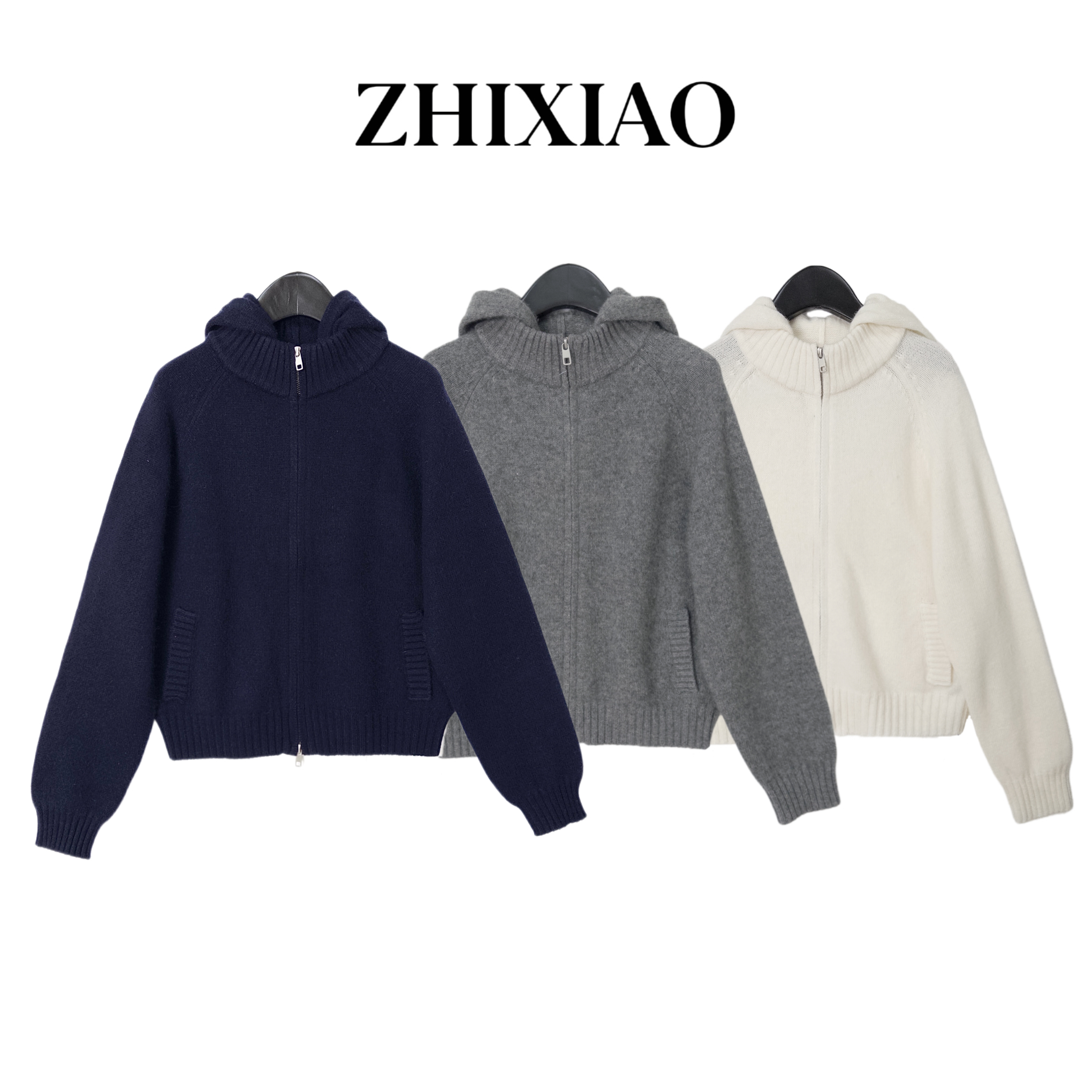 【ZHIXIAO】秋冬新款：连帽拉链针织毛衣TR1149