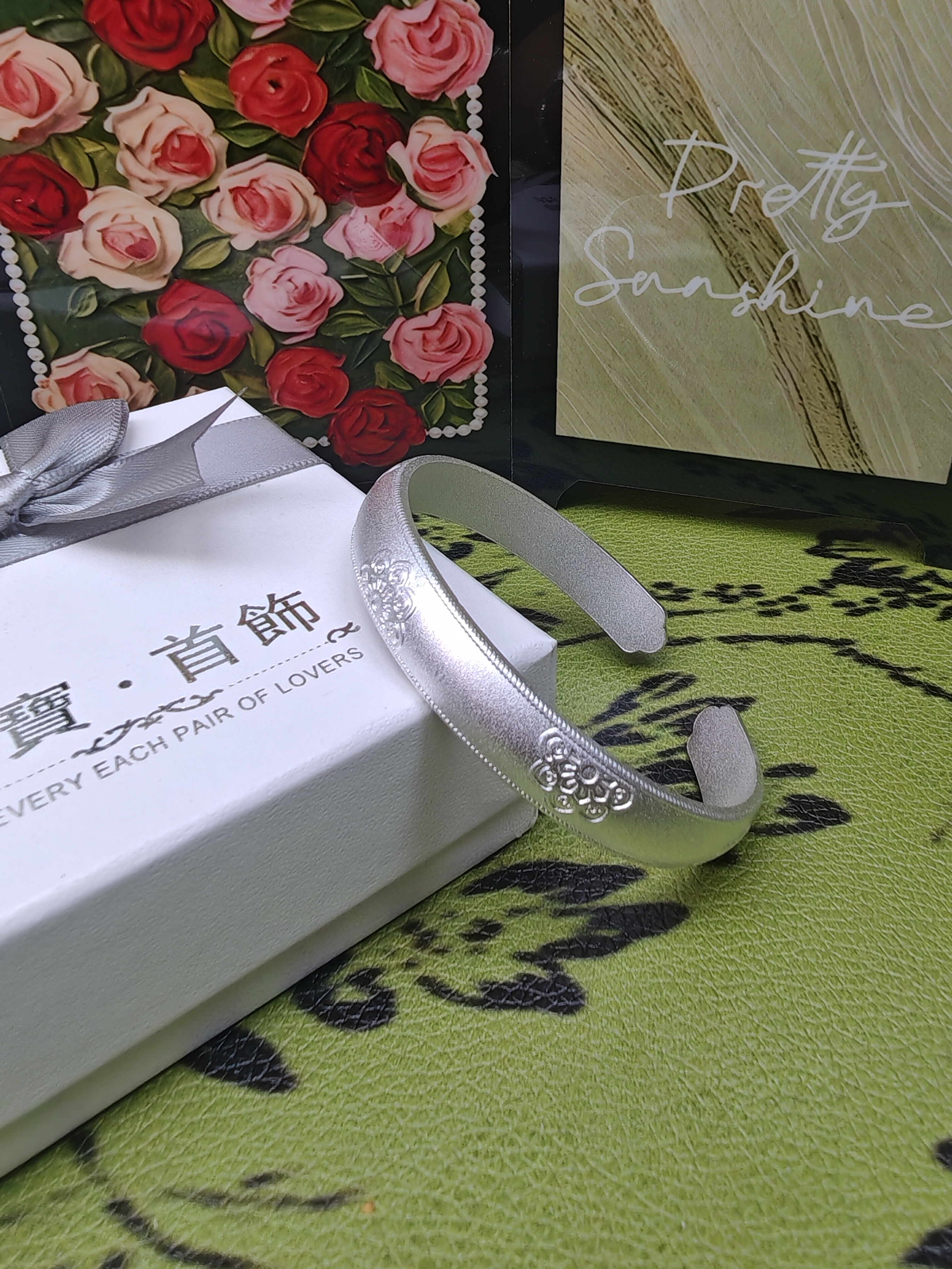足银手镯 足银手镯   35号  磨砂宝相花