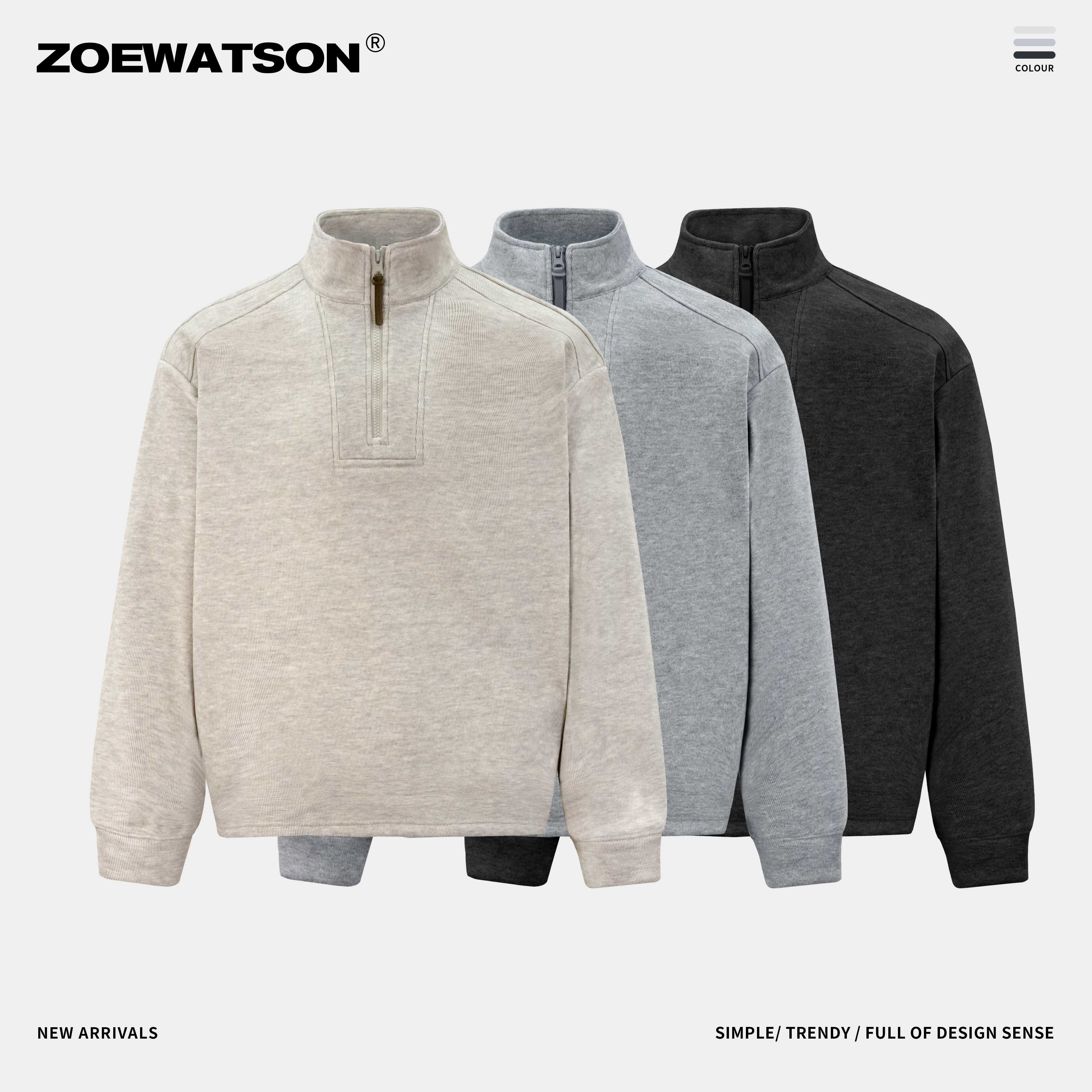 【ZOEWATSON】长袖立领卫衣仿羊毛休闲加绒保暖针织长袖打底男Z6106