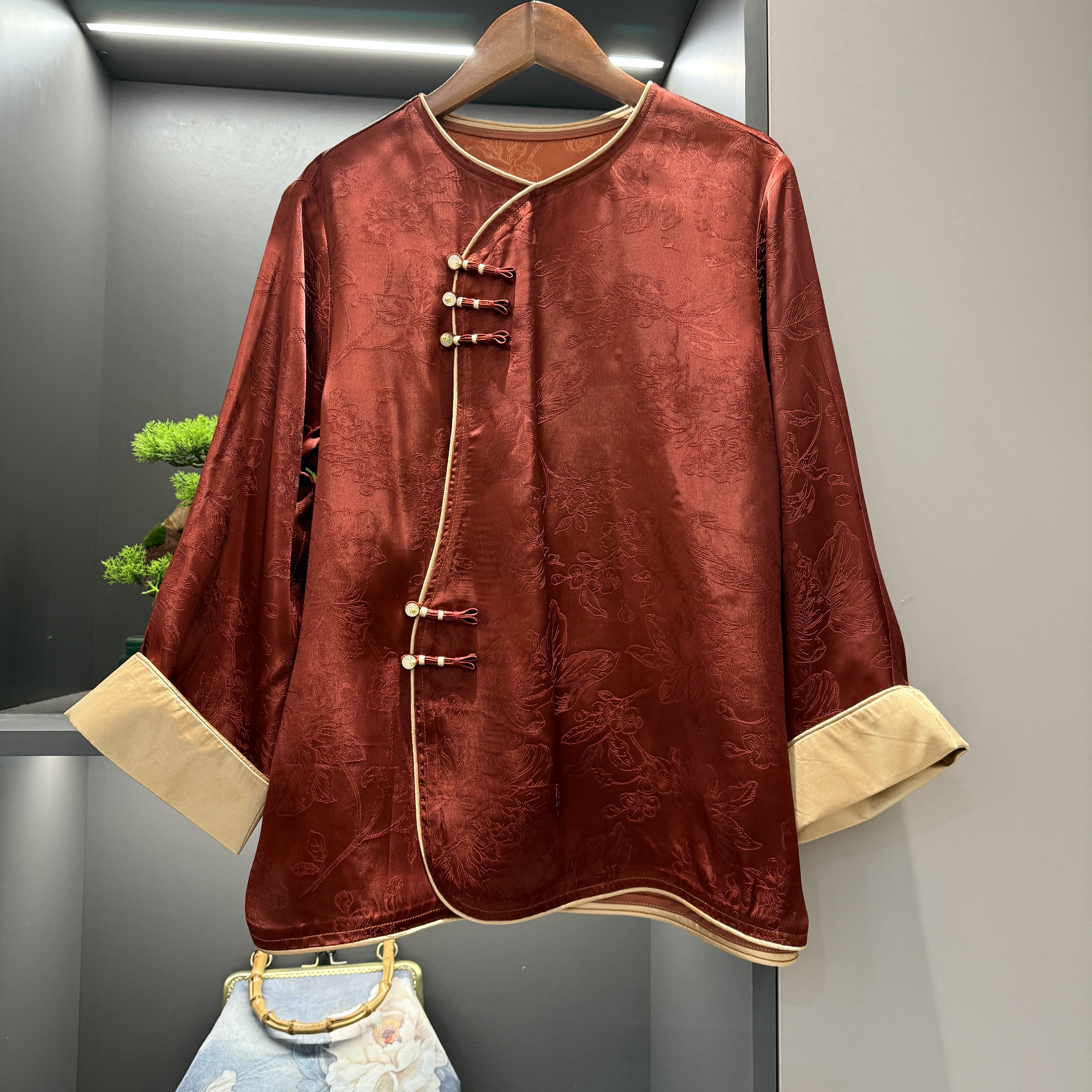 中式上衣复古斜襟盘扣传统改良气质春季女装宽松上衣2152