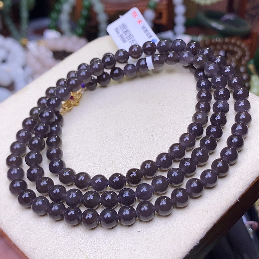 和田玉手镯未镶嵌浓烟紫葡萄紫毛衣链6mm