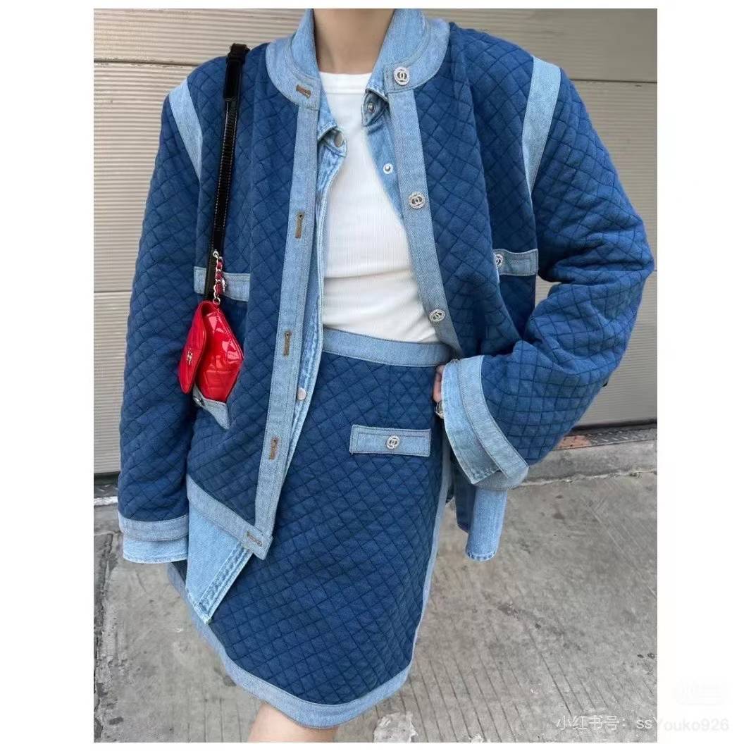 99新 Chanel/香奈儿 40码20P钻扣菱格纹四口袋软牛仔外套