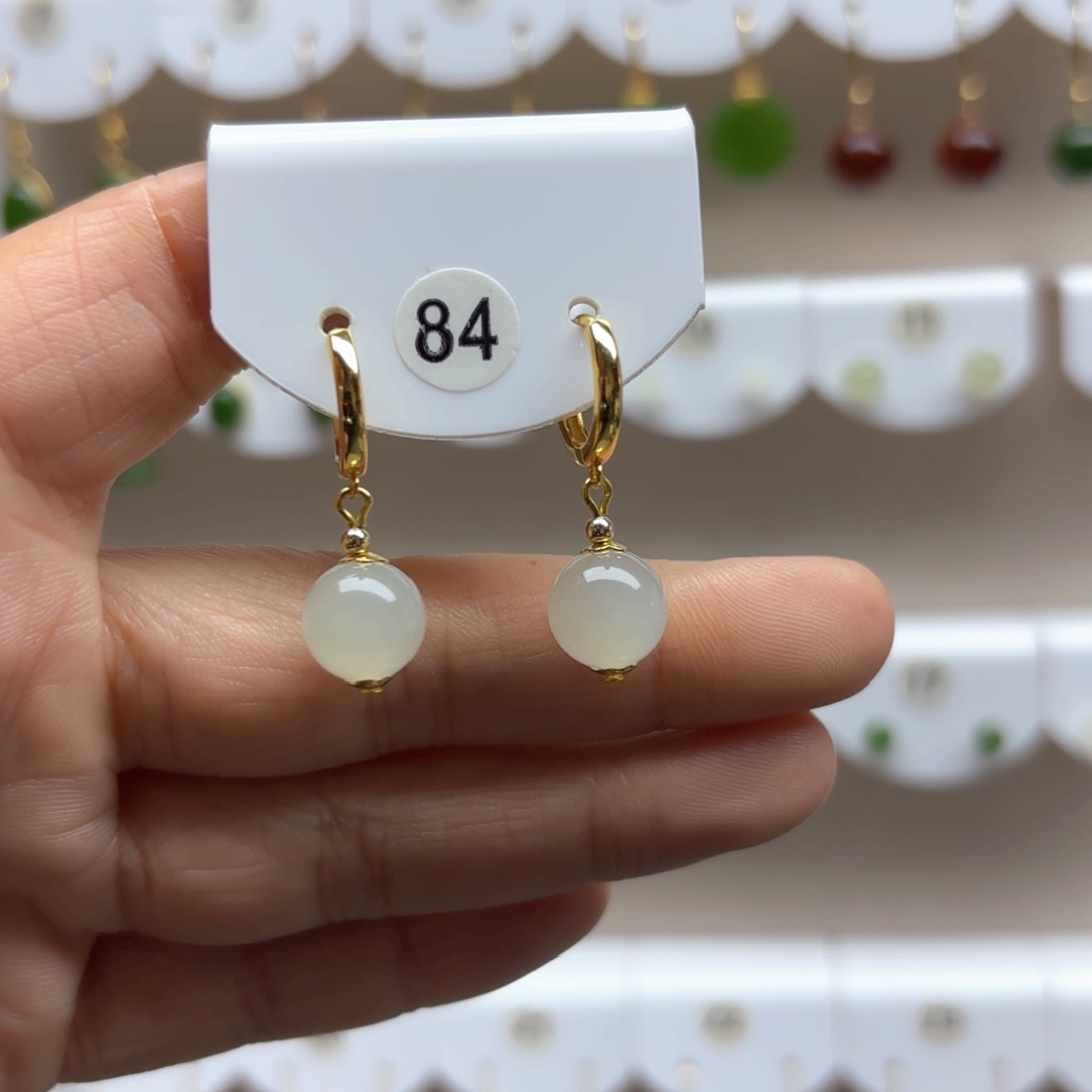 和田玉耳饰银S925镶嵌