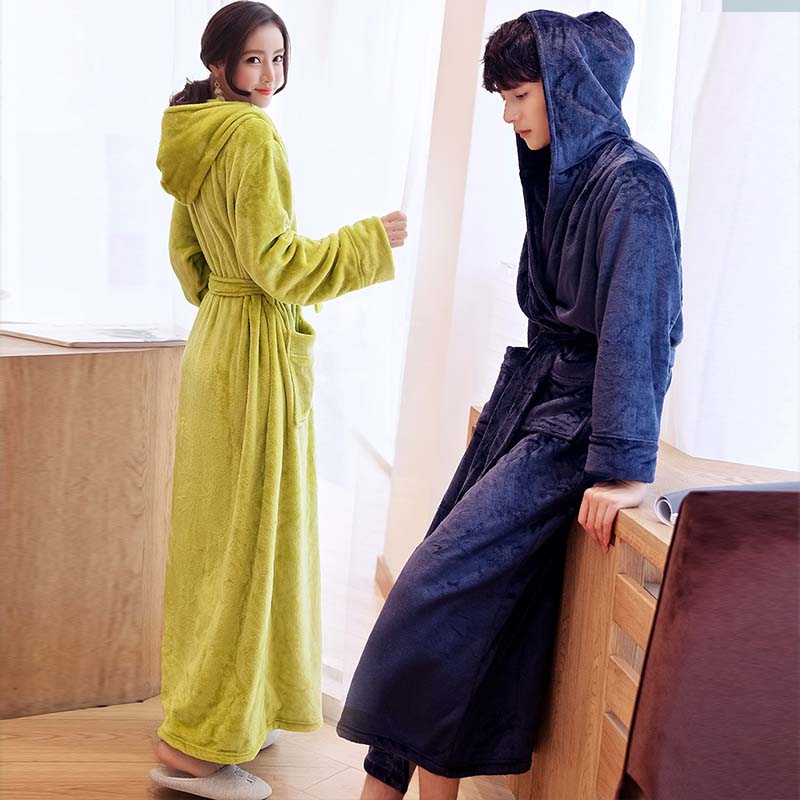 【Rose专属】加长到脚踝法兰绒睡袍女冬加厚情侣珊瑚绒睡衣男浴袍