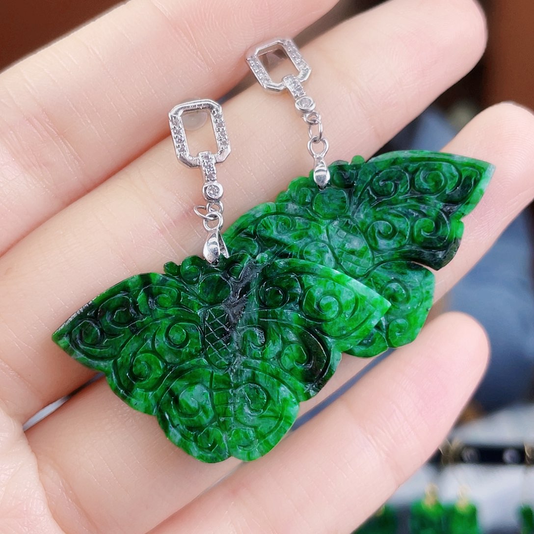 翡翠银S925镶嵌耳饰