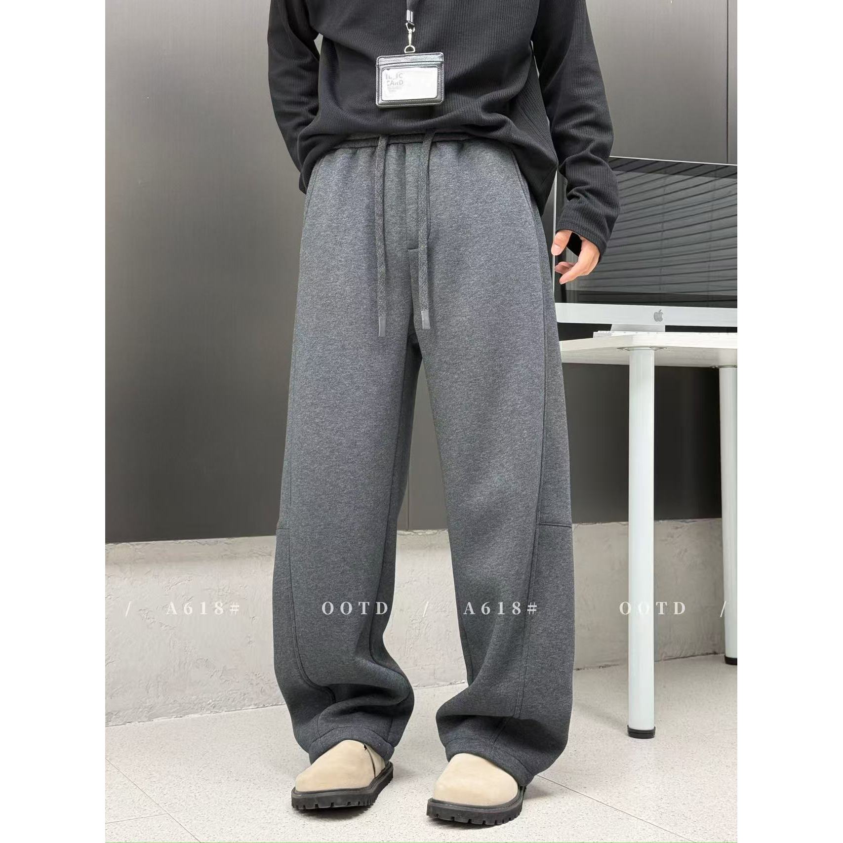 加厚加绒阔腿裤直筒裤加绒男士休闲裤运动休闲裤长裤卫裤A618