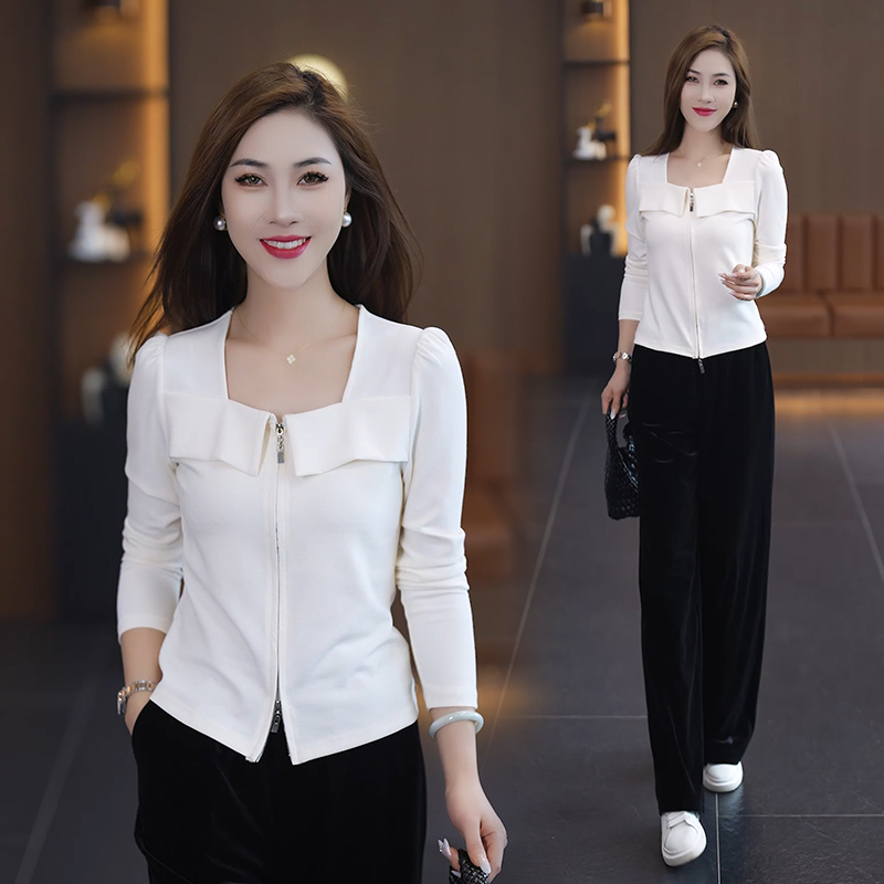 静奢风设计感纯色拉链长袖T恤女2025秋季新款小个子修身短款小衫