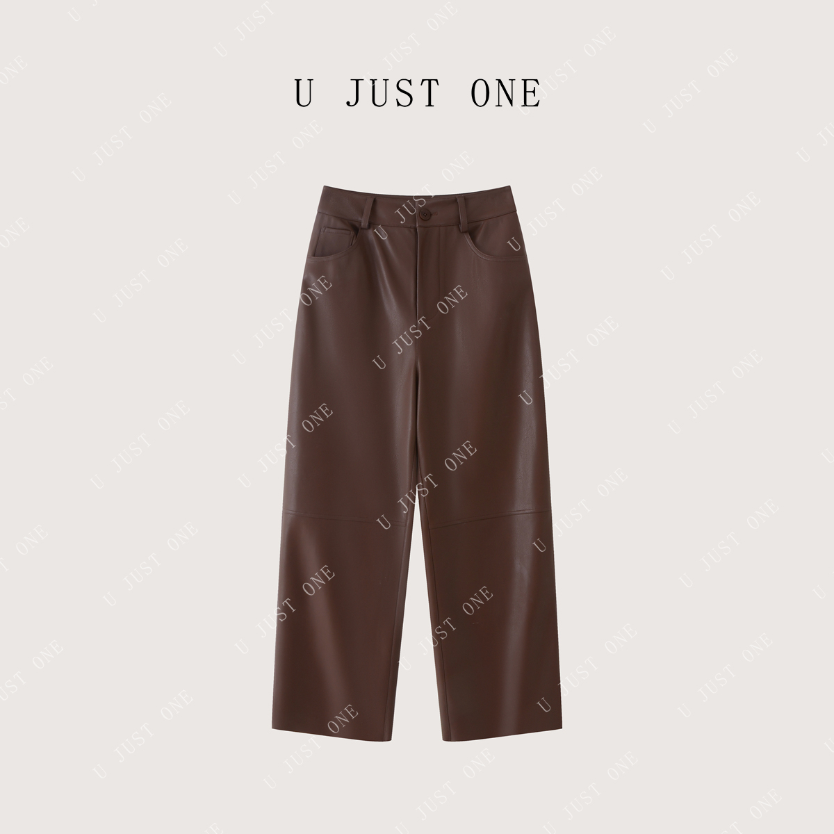 【U JUST ONE】女士纯色加绒休闲女装皮裤常规款秋冬季UJD25N0044