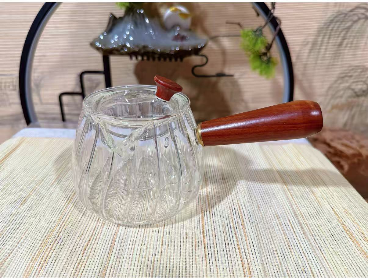 新品耐高温煮茶泡茶壶大容量侧把壶创意条纹壶高硼硅花茶绿茶壶