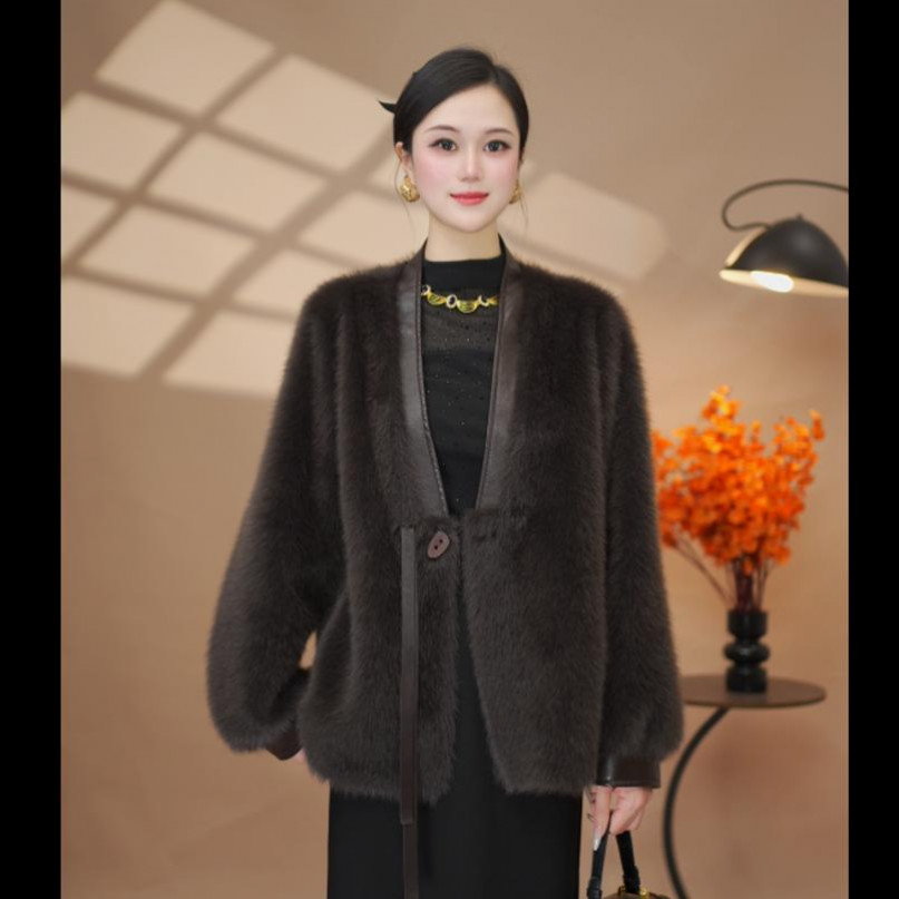 【正品】秋冬季设计师版轻奢西装领雪兰貂外套气质女装