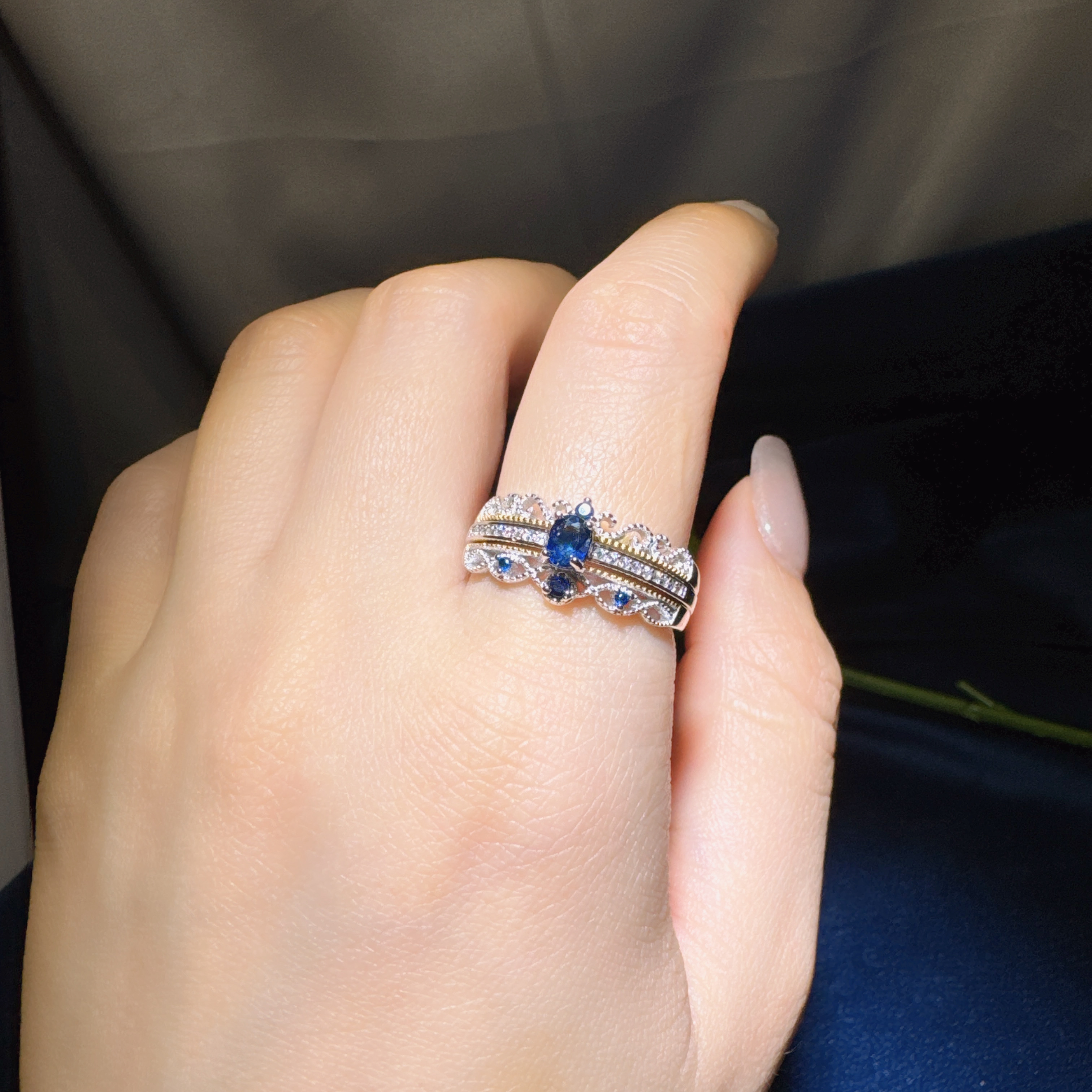 S925银彩色蓝宝石戒指开口-LBS117