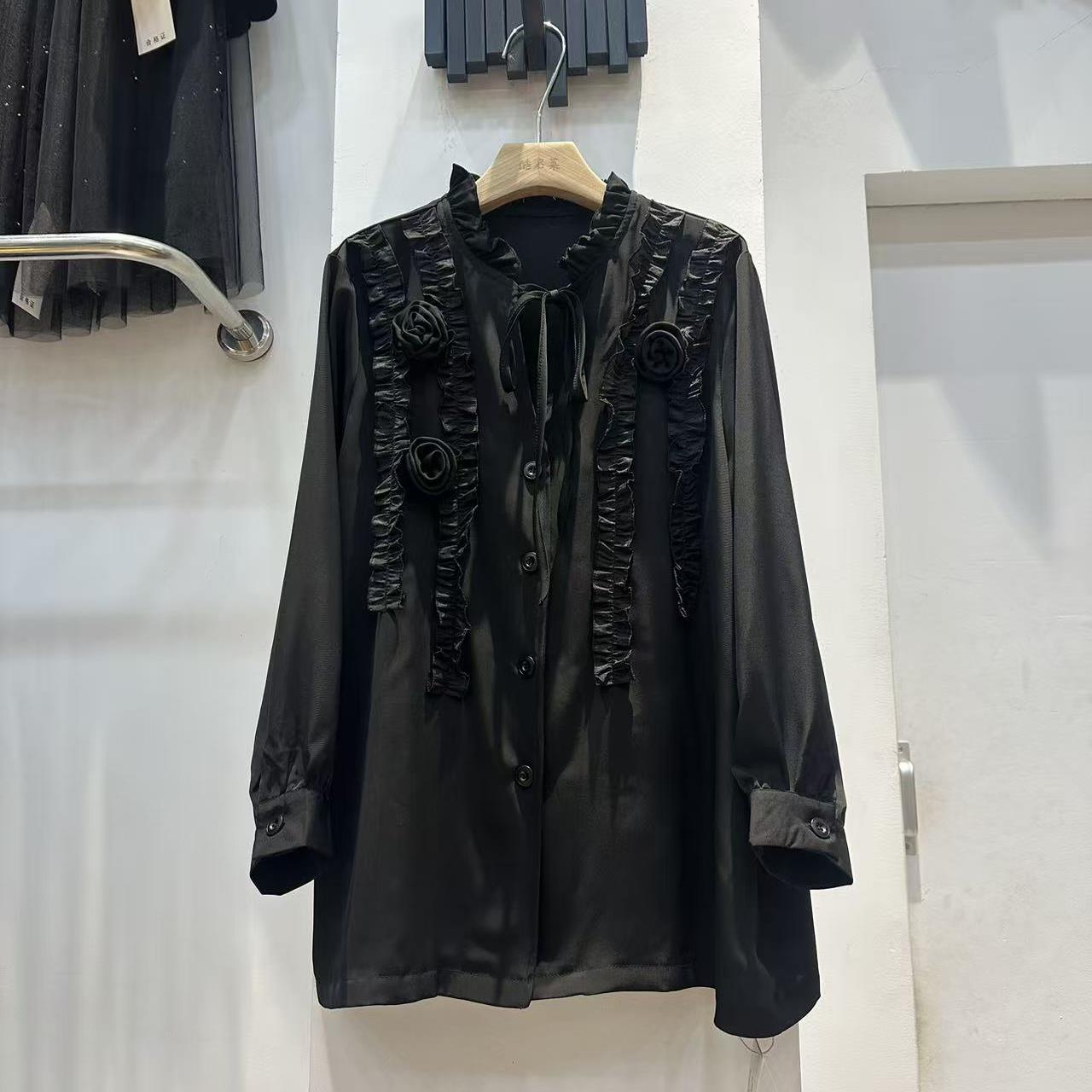 【179】女单排多扣不起球泡泡袖中袖衬衫休闲秋冬中长款