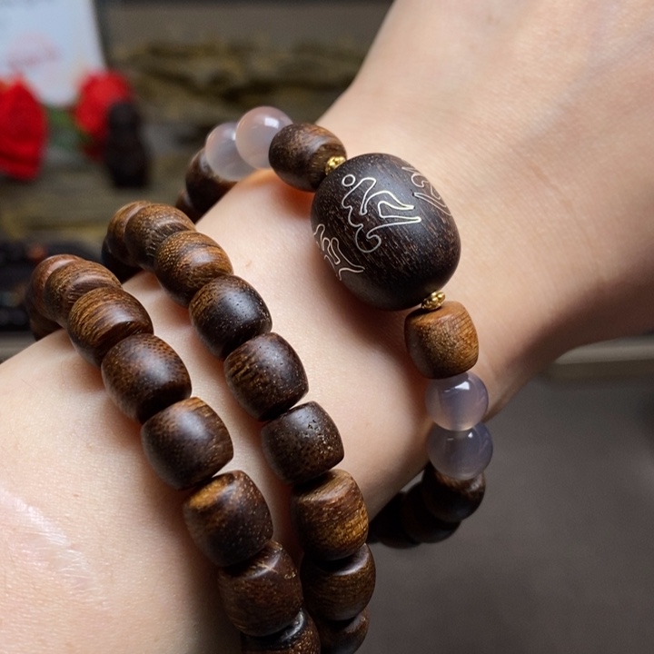 手串沉香越南富森红土倒架料限量款0.8+芽庄白棋沉香木雕配饰