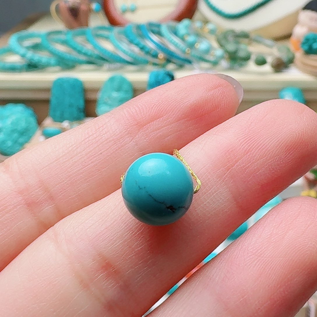 绿松石未镶嵌高瓷蓝水草纹圆珠9.8