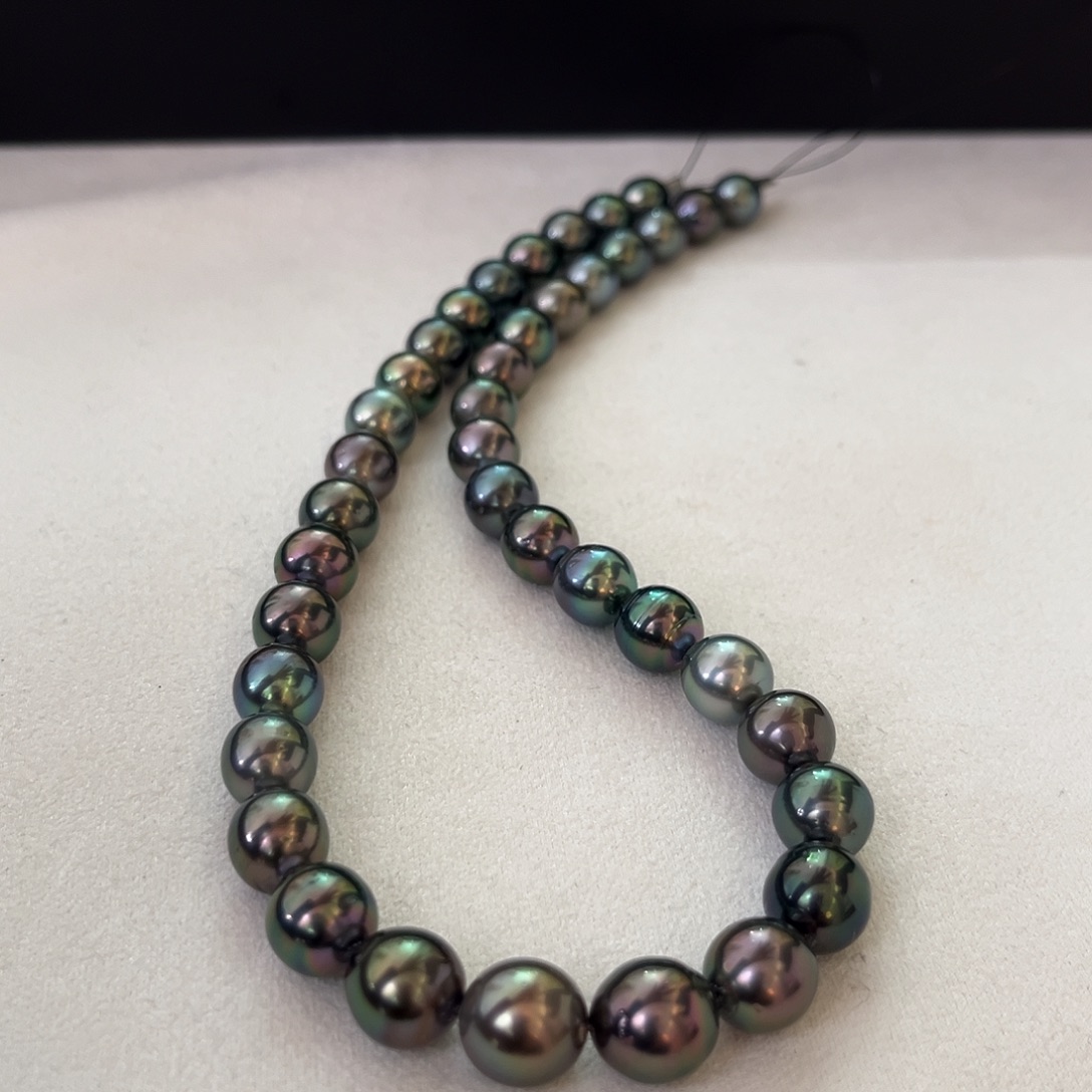 颈饰银S925镶嵌海水珍珠孔雀绿炫彩9-11