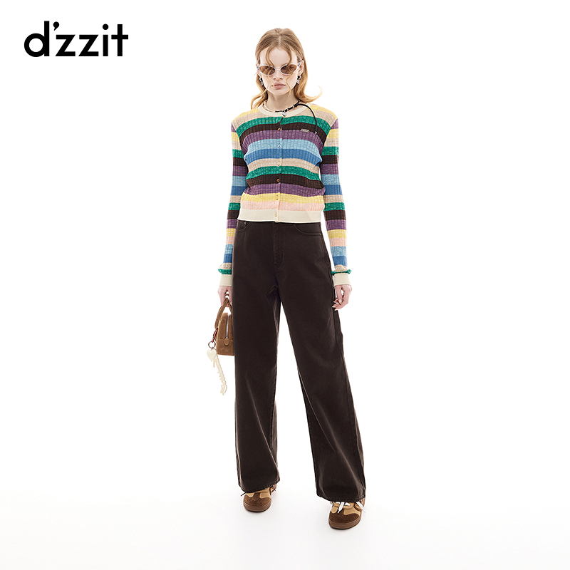 【商场同款新品】dzzit地素长袖针织衫25秋彩色条纹上衣女3J3E51529