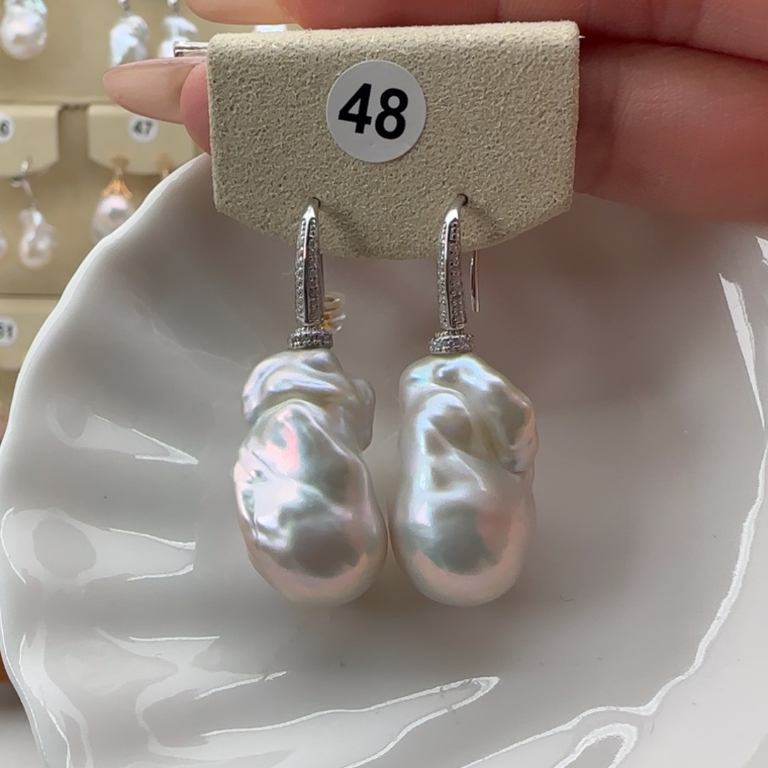 淡水珍珠耳饰银S925镶嵌大****州