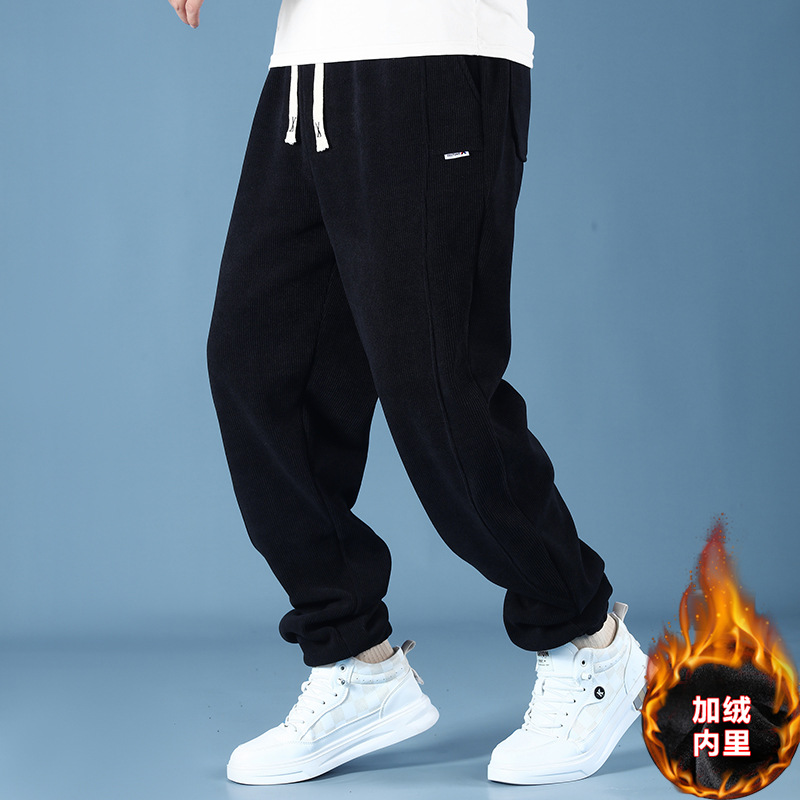 胖哈哈大码灯芯绒男裤加肥加大秋冬胖子直筒宽松休闲条绒加绒长裤