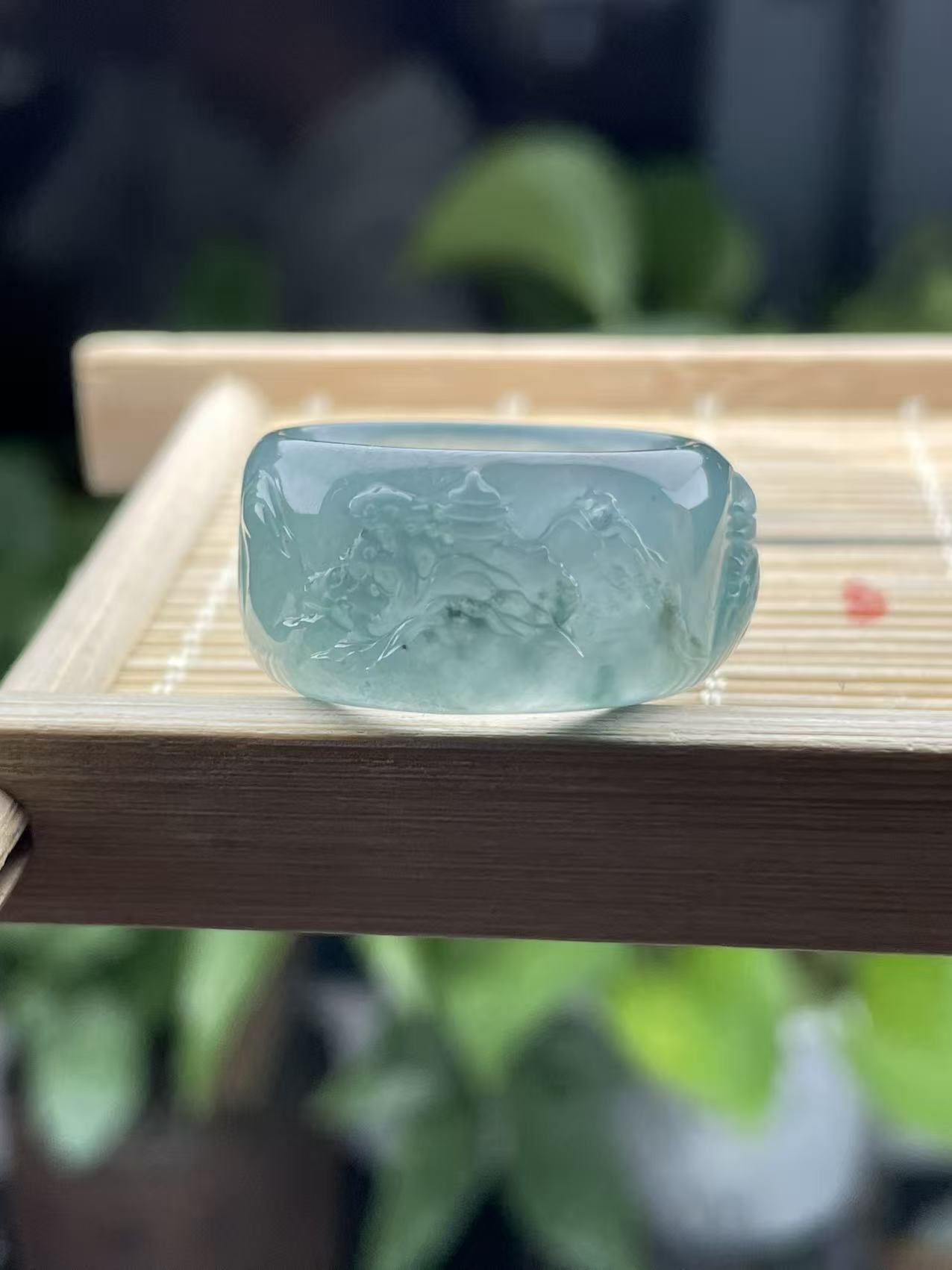 天然翡翠A货意境山水戒子指环戒圈一指定江山
